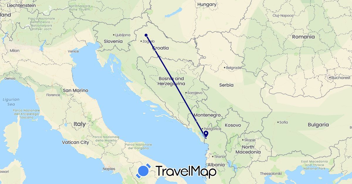 TravelMap itinerary: driving in Albania, Croatia (Europe)